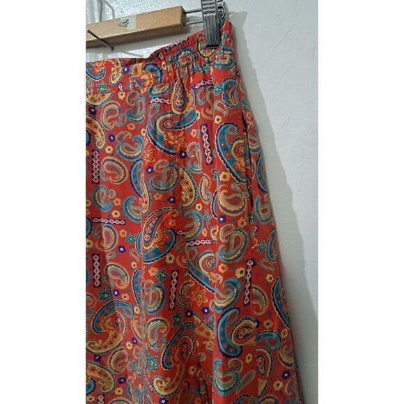Vintage Silk Spirit Womens Medium 100% Silk  Paisley Maxi Skirt Pockets Orange - Picture 3 of 9